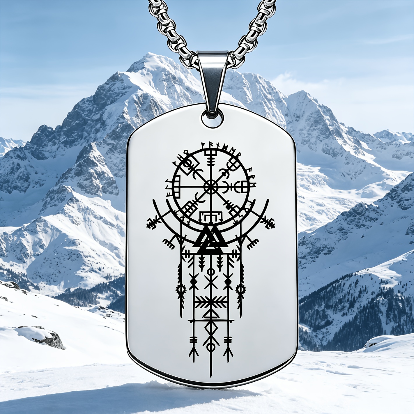 Stainless Steel Rune Totem Engraved Necklace, Unisex